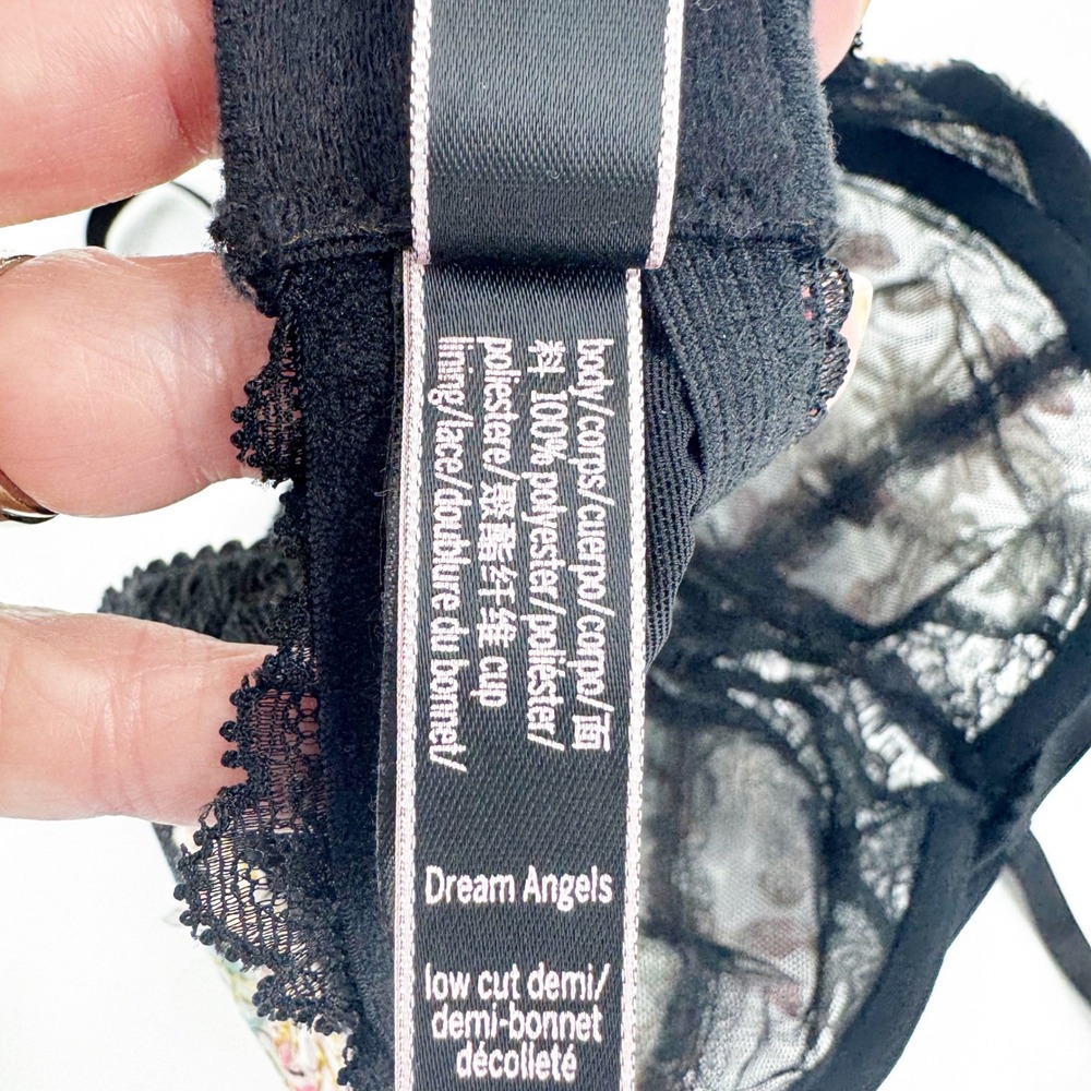 Victoria's Secret Dream Angels Low Cut Demi Bra 32DD‎ Black Floral Lace Unlined - Picture 8 of 9